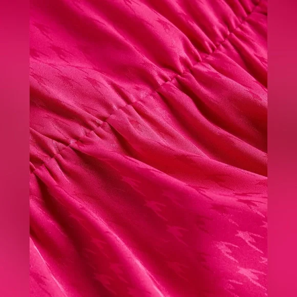 Express Jacquard Satin Tie Waist Long Sleeve Mini Dress - Picture 6 of 8